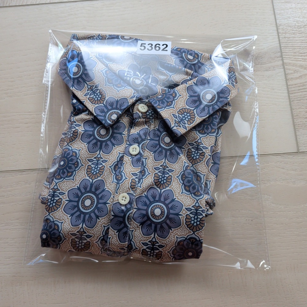 BYLT Premium Basics Mens Medium Floral Mandala Print Golf Polo Shirt Blue Tan - Picture 9 of 9